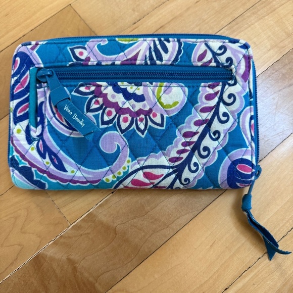 Vera Bradley Turn Lock Large Wallet Clutch Teal Paisley - Picture 2 of 6